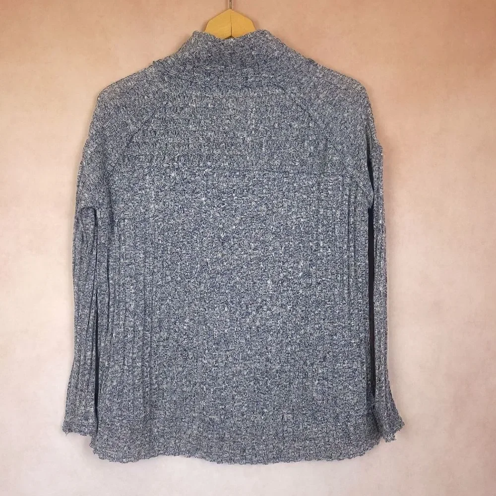 Free People Clarissa Oversized Mock Neck Sweater High Low Heathered Blue Gray XS